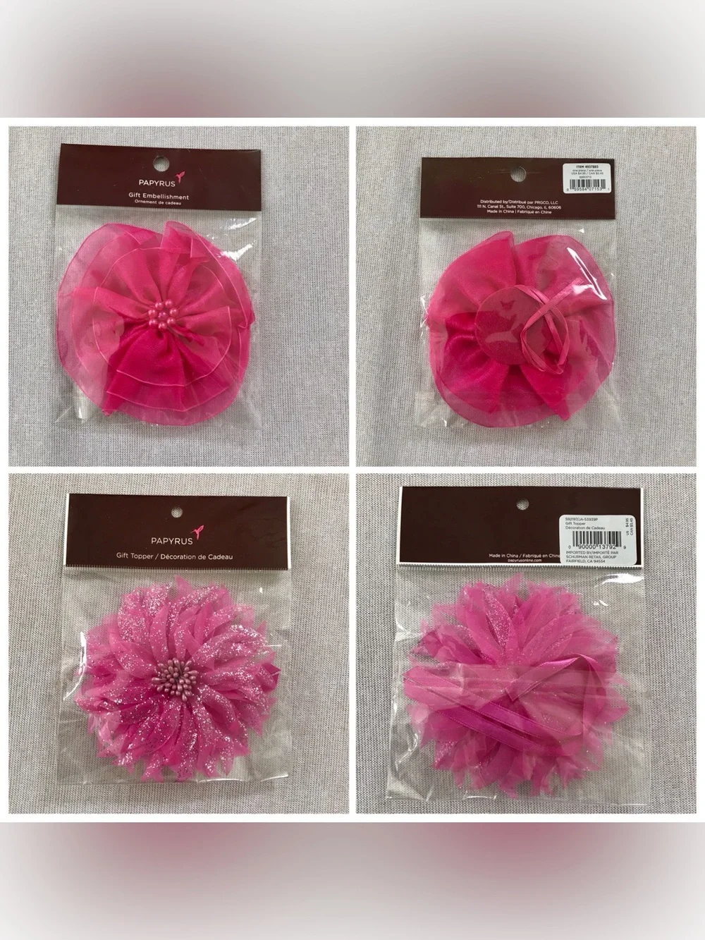 Papyrus NWT 5 Floral Gift Embellishments in Yellow, Coral, Magenta Pink